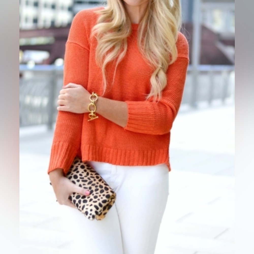 J CREW TEXTURED LINEN BEACH SWEATER KNIT CORAL ORANGE MEDIUM EXCELLENT